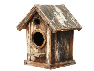Rustic Wooden Birdhouse with Weathered Texture Perfect for Garden or Outdoor Decoration, Ideal for Nature Lovers and Bird Enthusiasts Alike