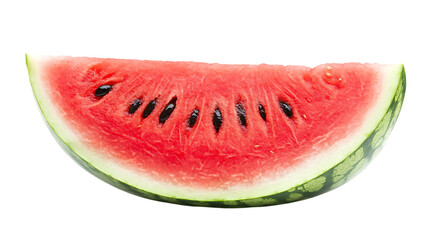 A vibrant slice of watermelon displays its juicy red flesh