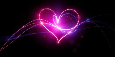 Fototapeta premium Glowing heart shape formed by light streaks, geometric patterns overlaid on a black background, streaks, black