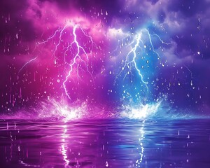 Stormy Lightning over water, rain, dark, dramatic nature