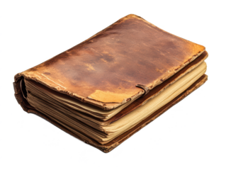 Antique leather-bound book with worn cover, aged pages, and unique texture, perfect for vintage literature enthusiasts and historical themes.