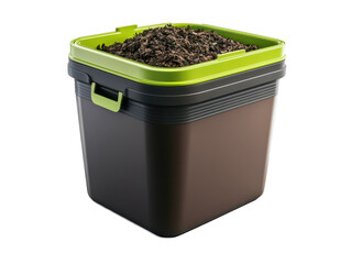 Modern compost bin featuring a green lid filled with rich dark soil, ideal for sustainable gardening and eco-friendly waste management practices