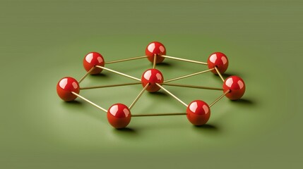 Obraz premium Vibrant red spheres on a green surface, study in contrast and minimalist design