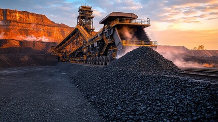 Coal Mining Truck Unloads at Sunset Quarry
