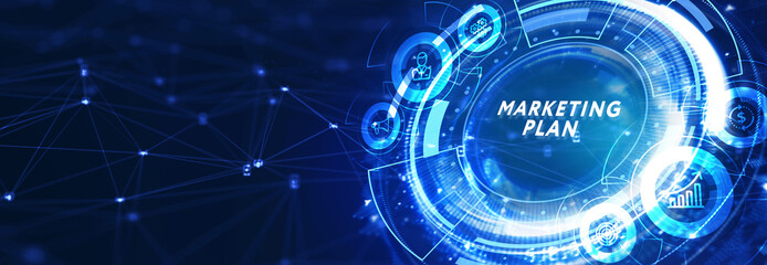 Planning marketing strategy. Marketing automation of business and industrial process. 3d illustration