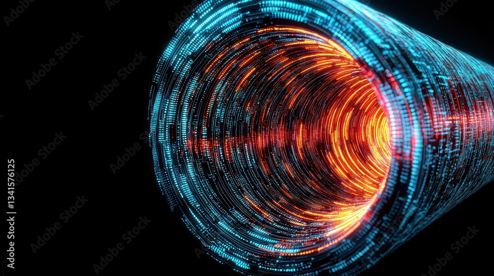 Leinwandbilder a stunning 3d visualization of a futuristic data tunnel with vibrant blue and orange lines represent