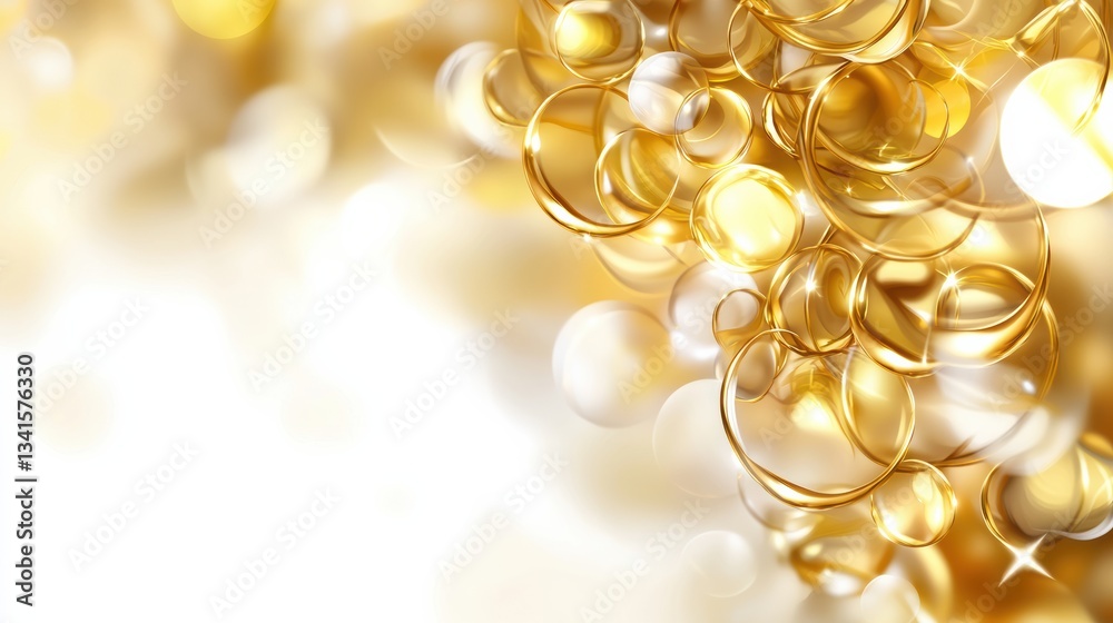 Poster a stunning abstract background filled with golden bubbles, sparkling light, and a soft glow, perfect