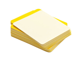 Stack of Blank Yellow Notecards Ready for Creativity and Organization in Office or School Environment with White Background