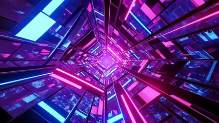 Abstract background featuring a futuristic neon tunnel with pink and blue lights - Powered by Adobe