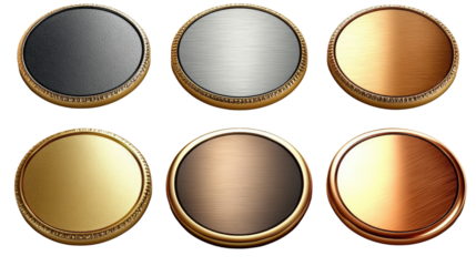 Vintage gold vector set with round blank labels, medals, and web button icons