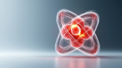 A vibrant 3D illustration of an atom, showcasing its structure with detailed electron orbits and a glowing nucleus.