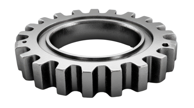 Interlocking steel gears convey mechanical teamwork and industrial power