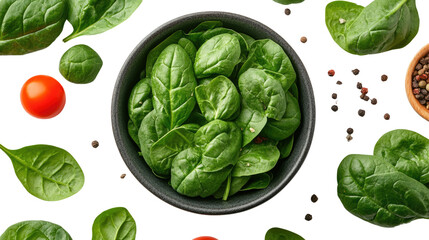 Obraz premium Fresh green spinach and basil leaves are healthy vegetarian ingredients