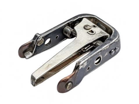Detailed Close-Up of a Metal Stapler on a Transparent Background for Office Supplies and Stationery Contextual Use