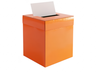 Orange Voting Box with Ballot Slot for Elections, Polling Stations, and Community Engagement Initiatives in a Bright and Eye-Catching Design
