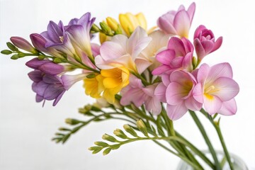 Fototapeta premium bouquet of pink tulips, bouquet of spring tulips, bouquet of tulips isolated on white background.