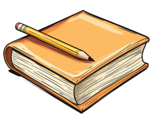 A Stylized Illustration of an Orange Book with a Yellow Pencil Resting on Top, Ideal for School and Learning Themes in Educational Media