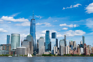 Obraz premium New York from New Jersey. Manhattan's beautiful skyline, New York, United States. Panorama view of New York city skyline in Midtown Manhattan. USA, NYC, NY, Manhattan. New York skyscrapers