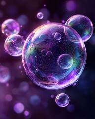 Colorful bubbles floating against a dark background, creating a vibrant and dreamy atmosphere.