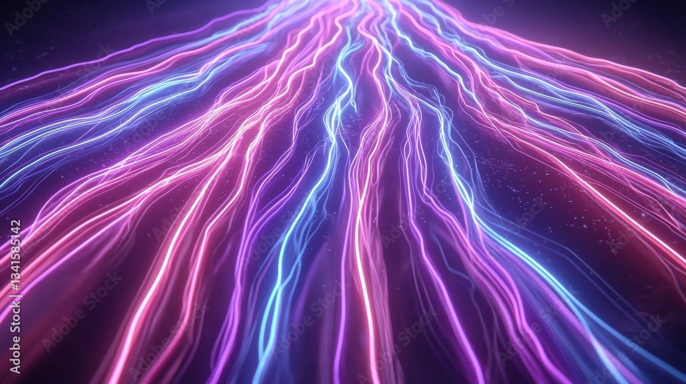 Poster abstract vibrant neon light lines create a stunning visual display, perfect for backgrounds and digi