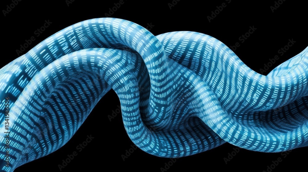 Poster An abstract wave of binary code in blue, symbolizing data flow and digital transformation in modern technology.