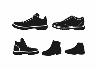 Vector Illustration graphic features a collection of different shoe silhouettes.