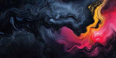 Celestial Canvas: This image is an artistic representation of a vibrant cosmic landscape. swirling paints, forming abstract shapes and colors that suggest nebula, universe.