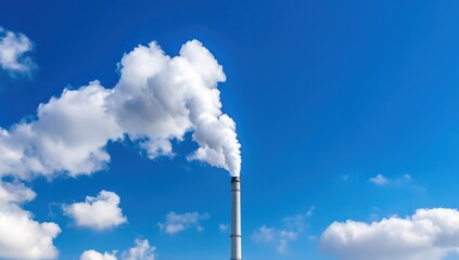 Factory smokestack emissions against blue sky