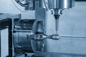 The 4-axis CNC milling machine cutting the sample parts by solid ball nose end mill tool.