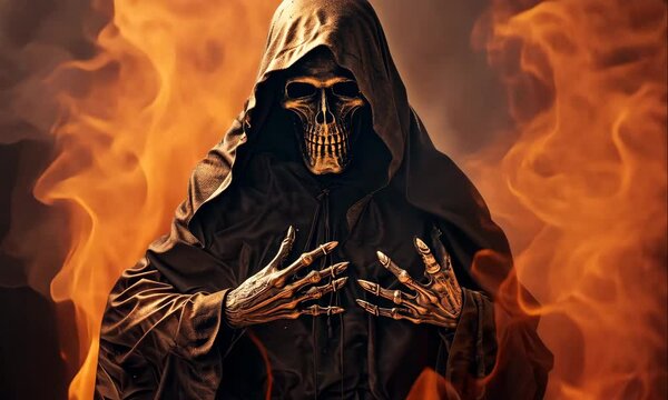 grim reaper on dark cloudy background illustrated animation