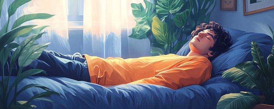 A digital nomad taking a power nap in a cozy Airbnb, recovering from travel fatigue