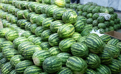 watermelons are placed in Siyob Bazaar also called Siab Bazaar, is the largest bazaar in Samarkand