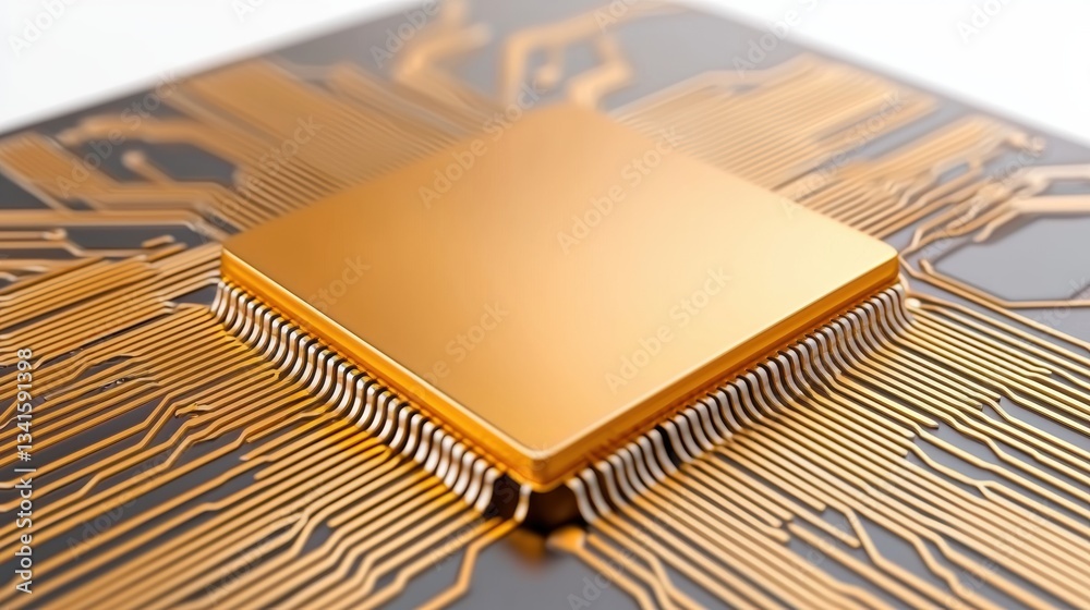Poster Close-up view of a modern microprocessor with intricate circuit design, highlighting the advancements in technology and electronics.