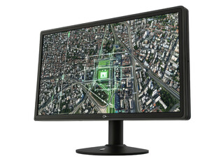 High Resolution Computer Monitor Displaying Detailed City Map with Urban Layout, Technology Visualization and Digital Information Graphics