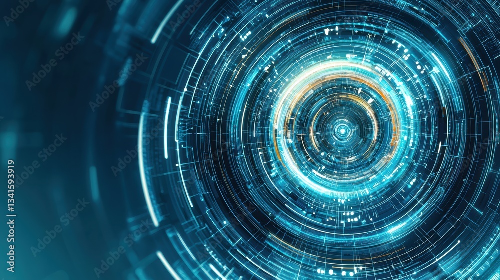 Aufkleber Dynamic digital abstract background showcasing interconnected circular patterns and glowing lines, representing innovation and technology.