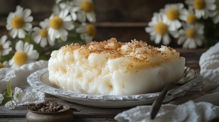 Creamy Milk Pudding Dessert on Rustic Wooden Table