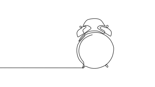 Alarm clock showing nine o&rsquo;clock. Represents routine, time awareness, and punctuality. Continuous line art drawing animation black and white.