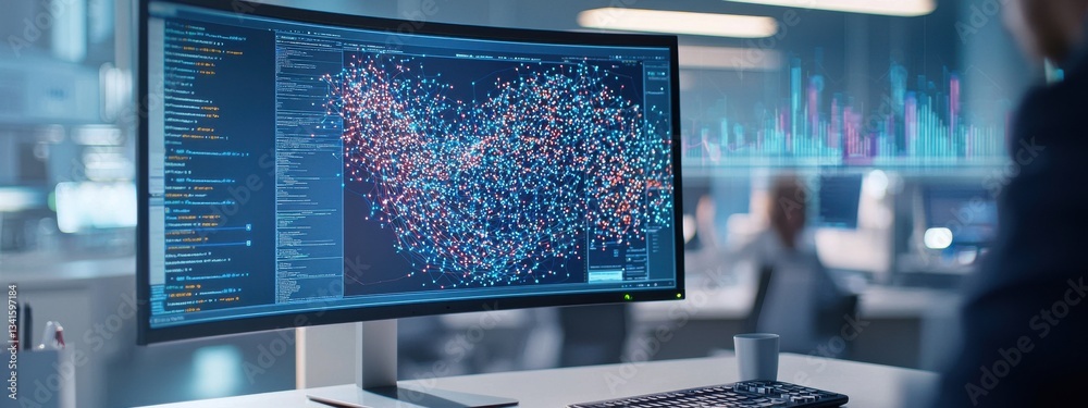 Poster data visualization on monitor showcasing complex information analysis