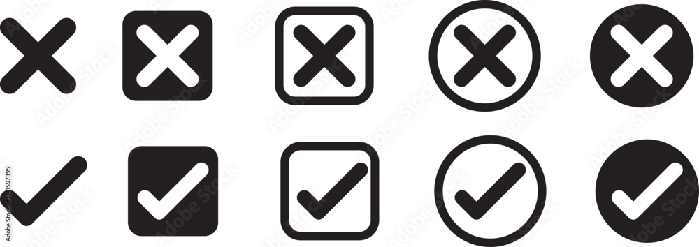 Poster checkmark and x mark icon. check and uncheck icon vector. validation icon vector. for apps and websi