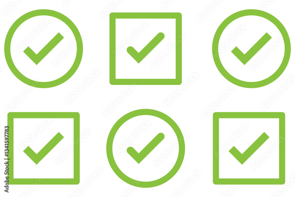 Poster check mark icon button set. check box icon with right and wrong buttons and yes or no checkmark icon