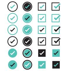 Check mark icon set with editable strokes. Accepted, rejected, approved, disapproved, right, wrong, correct, false, true, done symbols. 