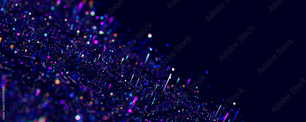 Poster macro of quantum computing technology. digital patterns of big data. microworld of llm ai learning p