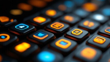 Futuristic Illuminated Keyboard with Digital Icons