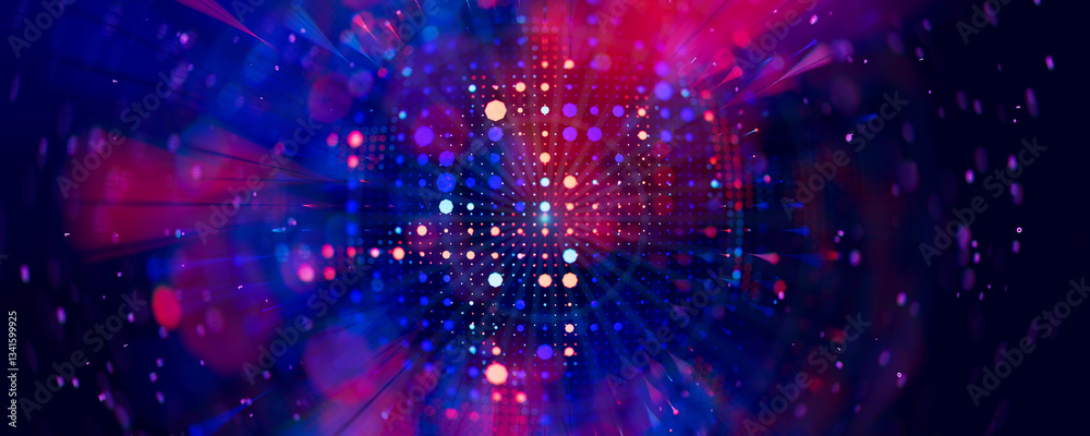 Poster abstract macro of quantum computing qubit cell. subatomic patterns of cyber ai intelligence. futuris
