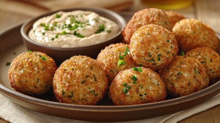 Crispy fried cheese balls served with creamy dip