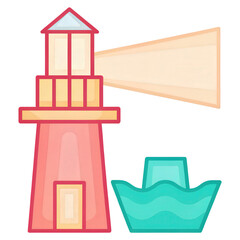 A lighthouse guiding a business ship through challenging waters, symbolizing direction and support.