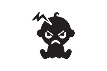 black and white color angry baby icon vector silhouette illustration 
