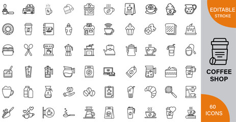 Coffee Shop icon pack | Detailed Outline | Editable Stoke 60 icon | Victor illustrator.