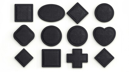 Collection of Black Fabric Patches in Various Shapes for Clothing or Crafts