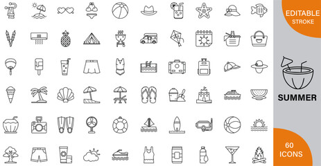 Summer icon pack | Detailed Outline | Editable Stoke 60 icon | Victor illustrator.
